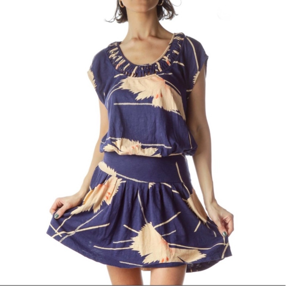 GUC - Anthropologie Floral Blue Dress size US 6